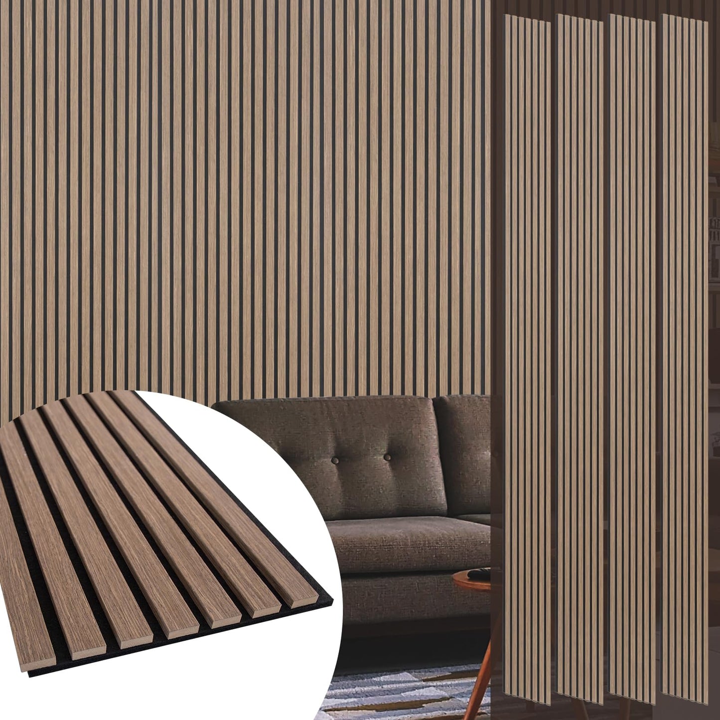 Yuzzy Wood Panels for Wall - 9 Feet Dark Walnut Wood Slat Acoustic Panels 4 PCS - Modern Sound Absorbing Wall Panels for Interior Wall Decor for Home, Office, Studio