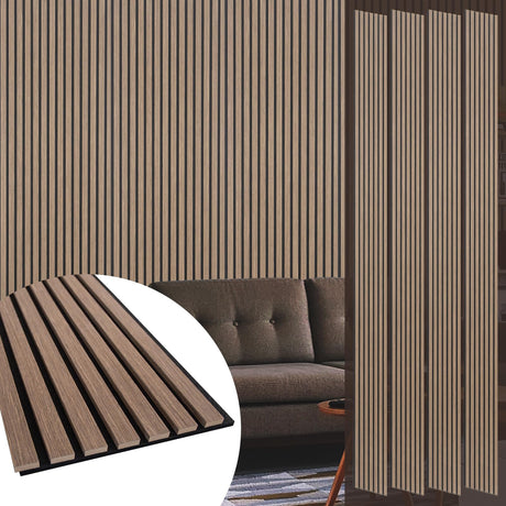 Yuzzy Wood Panels for Wall - 9 Feet Dark Walnut Wood Slat Acoustic Panels 4 PCS - Modern Sound Absorbing Wall Panels for Interior Wall Decor for Home, Office, Studio Yuzzy