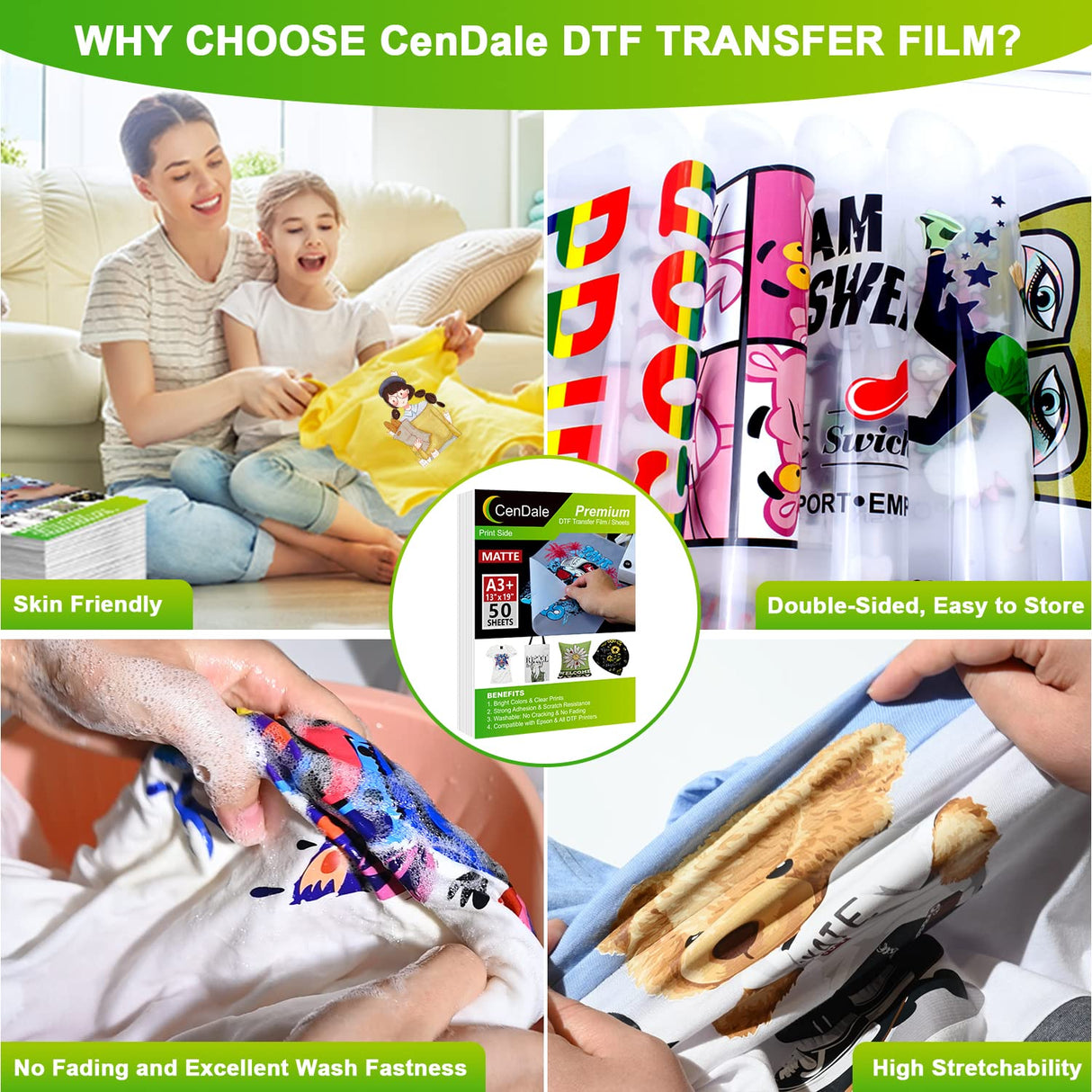 CenDale DTF Transfer Film - A4(8.3" x 11.7") 60 Sheets Double-Sided Matte DTF Film for Sublimation Hack on Cotton, Direct to Film Printing on Dark and Light T-shirts, Hot & Cold Peel DTF Paper CenDale
