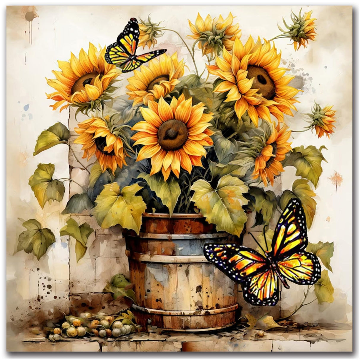igoodom Diamond Art Kits for Adults, Sunflowers Diamond Art Kits, Full Drill Round Sunflowers Butterfly Diamond Painting Kits, DIY Gem Art and Crafts for Home Wall Decor Gift 14x14inch igoodom