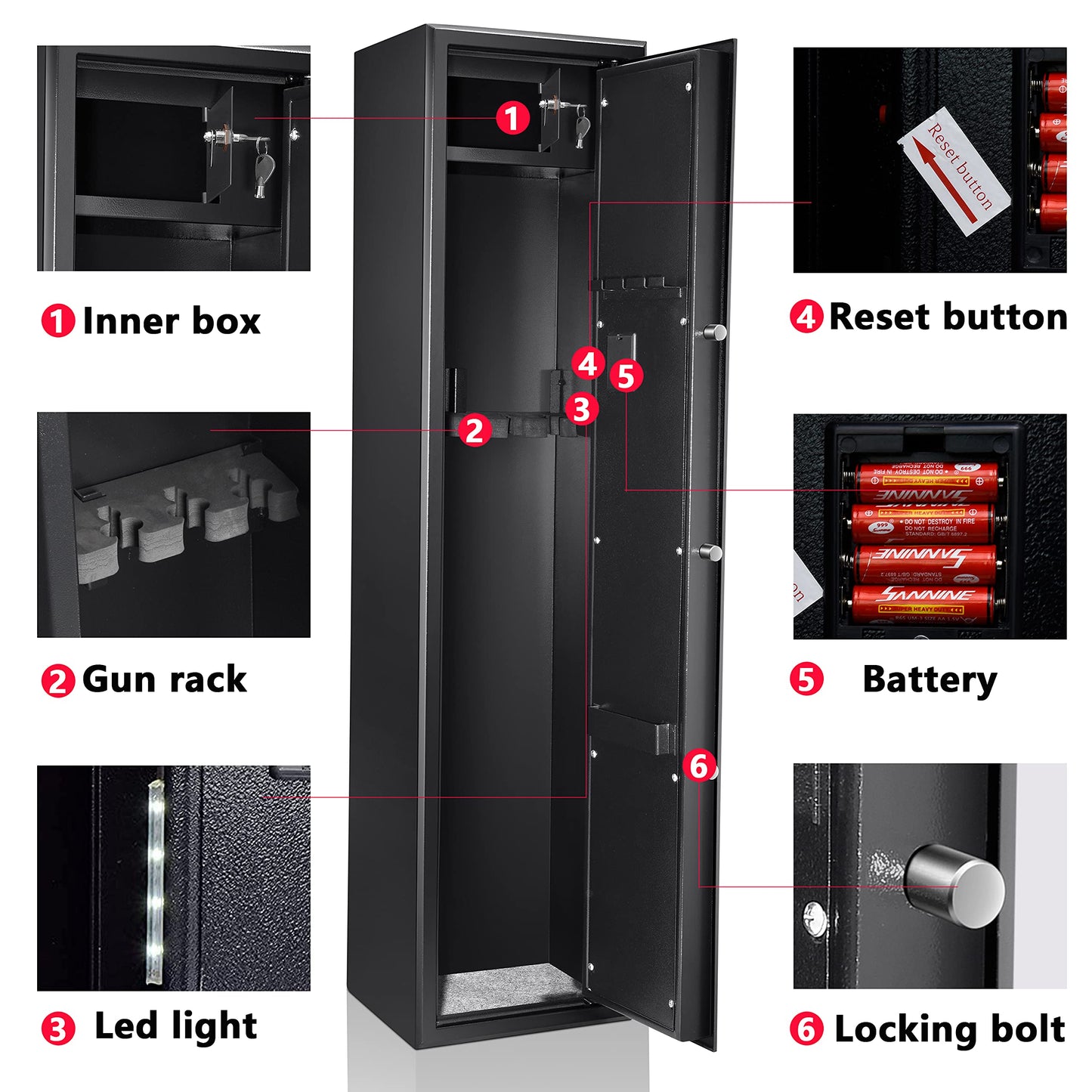 Rifle Safe 5 Gun Safes Quick Access Biometric Rifle Safe Gun Cabinets for Rifles and Shotguns Gun Safe for Rifles Storage Easier Smart Rifle Cabinet Provide Silence and Vibration Function