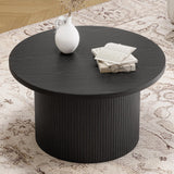 ONBRILL 31.5" Round Coffee Table, Tambour Design Coffee Tables for Living Room, Mid Century Modern Wood Coffee Table, Drum Accent Small Center Table, Black ONBRILL