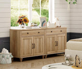 WAMPAT Farmhouse TV Stand for 75 inch TV with 4 Doors and 2 Drawers, Wood Universal TV Stand with Storage Cabinets, Oak Entertainment Center TV Console Table for Living Room, Bedroom WAMPAT