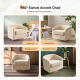 VINGLI 360°Swivel Accent Chair with Engineered Wood Base and Removable Cushion for Living Room, Bedroom, Curved Back Barrel Chair for Small Space, Upholstered Bucket Armchair, Teddy Khaki VINGLI