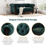 Merax Velvet Chesterfield Sofa, Retro Style Upholstered 3 Seater Leather Couch Rolled Arm for Living Room Bedroom Office, Dark Green Merax