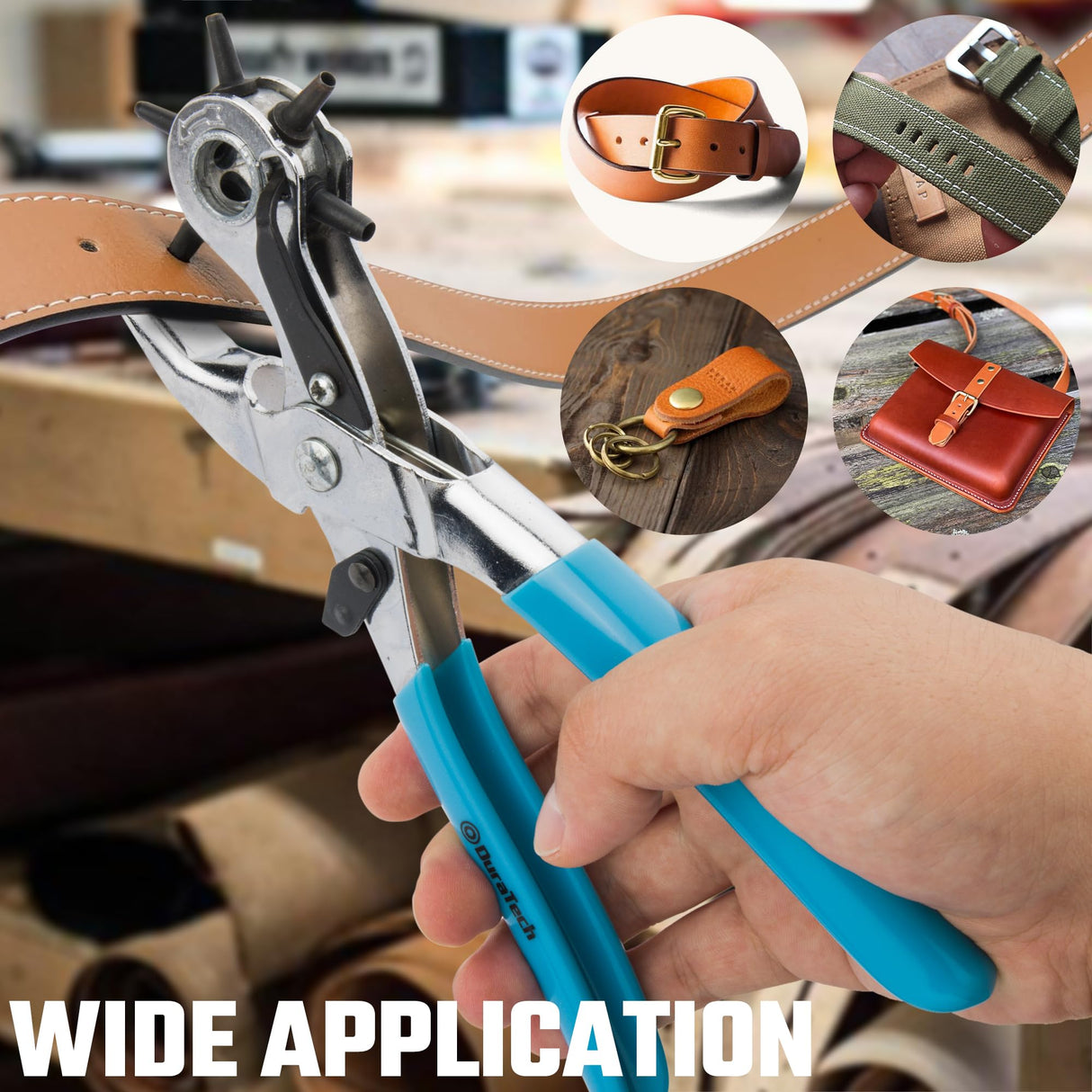 DURATECH Revolving Punch, Leather Hole Punch Tool, 8 Inch, 6 Multi-Hole Size Covers 2mm to 4.5mm, for Belts and Dog Collars, Ideal for DIY Projects DURATECH