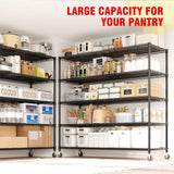 59" W Storage Shelves 86.2" H Heavy Duty Garage Shelving Units with Wheels, 5-Tiers Wire Shelving Rack Metal Storage Shelves for Garage Pantry Kitchen Commercial Industrial, 3300LBS Capacity GAOMON