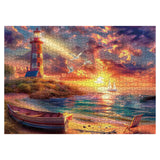 Beach Ocean Lighthouse Puzzle for Adults 1000 Pieces Nature, Summer Sunset Landscape Jigsaw Puzzle, Sailboat Scenery Puzzle BBOLDIN