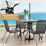 Arlopu 5 Piece Outdoor Patio Dining Set (Umbrella not Included), Porch Furniture with 4 Textline Chairs, 1 Square Glass Table for Garden, Backyard and Poolside, Lawn (Black) Arlopu