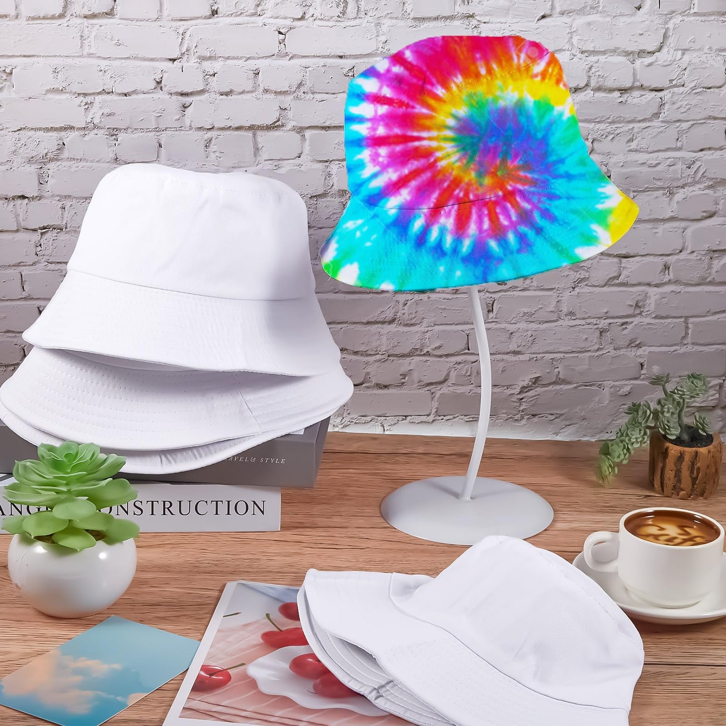 Toulite 10 Pcs Sublimation Blank Bucket Hat for Women Men Cotton Beach Fishing Cap Sublimation Hats Unisex Packable Hat for Travel Summer White