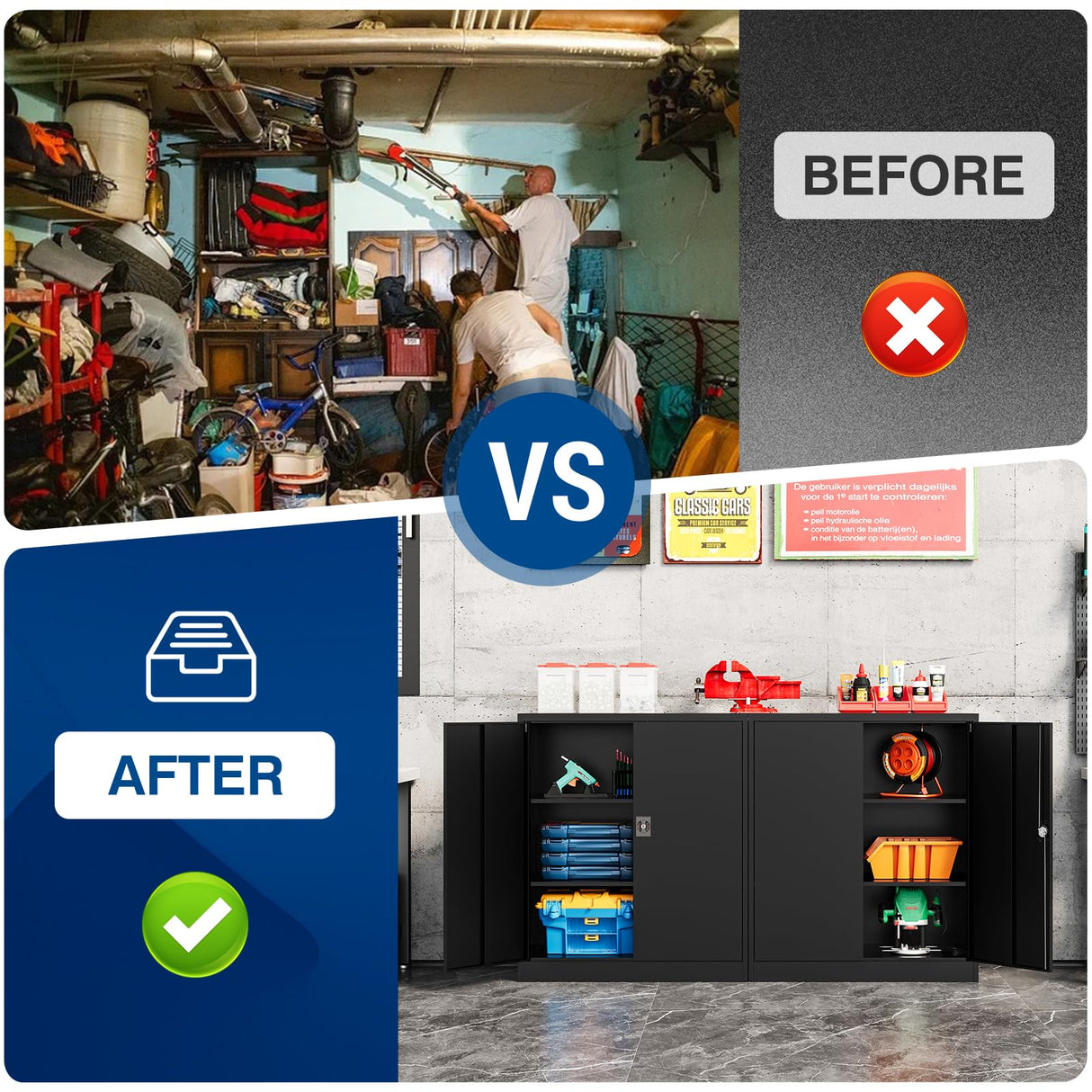 Fesbos Metal Storage Cabinet-36” Tall Steel File Cabinets with Lockable Doors and Adjustable Shelves-Black Steel Storage Cabinet for Home Office, School, Garage Fesbos