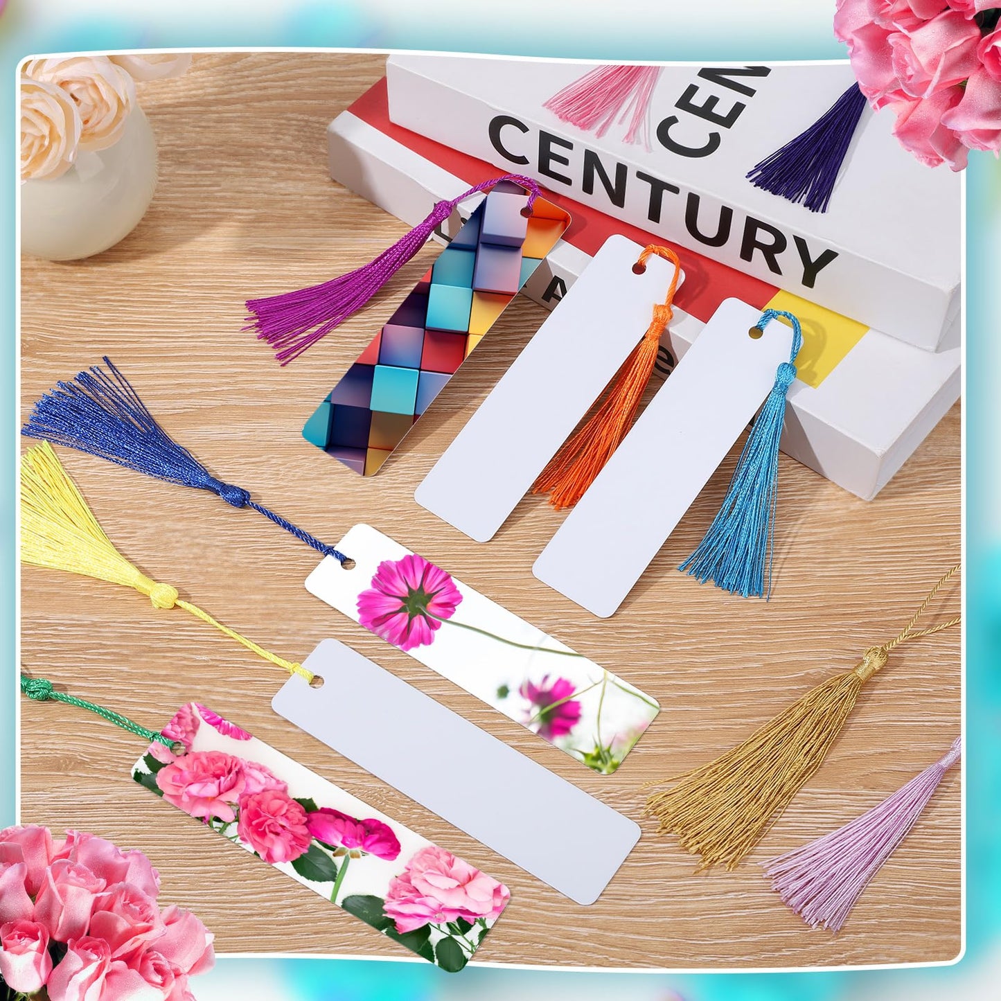 ZhouBoat 50 Sets Sublimation Blank Bookmarks, DIY Blank Aluminum Metal Bookmarks with Clear Bookmark Sleeves Tassels and Self-Sealing Bags for Crafts Birthday Reading Back to School Supplies