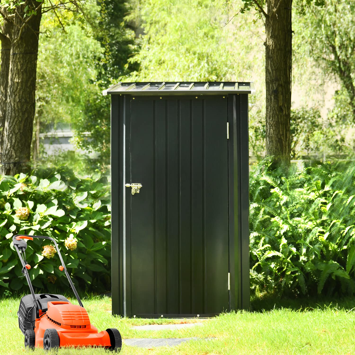 Outdoor Storage Shed, 3 x 3 FT Metal Steel Garden Shed with Single Lockable Door, Small Shed Outdoor Steel Utility Tool Shed for Backyard Patio Garden Lawn, Grey - WoodArtSupply