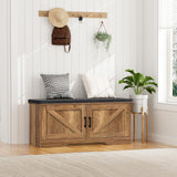 HOMSHO 2-Tier Storage Bench, Shoe Bench with Padded Seat Cushion, Entryway Bench with 2 Barn Doors, Adjustable Shelf, 13.8" D x 39.4" W x 17.7" H, for Entryway, Living Room, Bedroom, Rustic Walnut HOMSHO