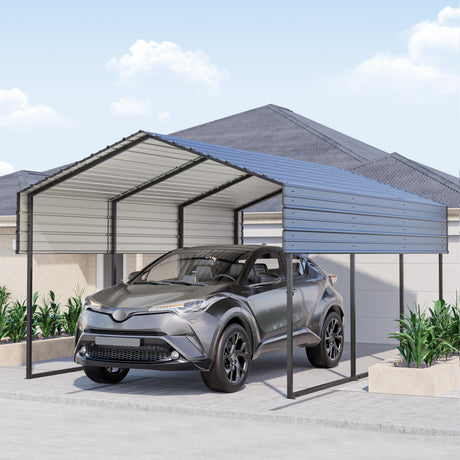 Metal Carport 10'x15'x8.5' Ft Heavy Duty Grey Galvanized Steel Roof Multi-Use Shelter Canopy with Metal Frame, Prefab Carport Garage for Cars, Boats, and Tractors DEYEGELEA