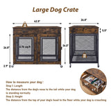 43" Large Dog Crate Furniture, Wood Dog Kennel End Table with Drawers, Decorative Pet Crate with Removable Partitions & Wheels, Dog House Indoor for Large/Medium/Small Dogs Sunnibety