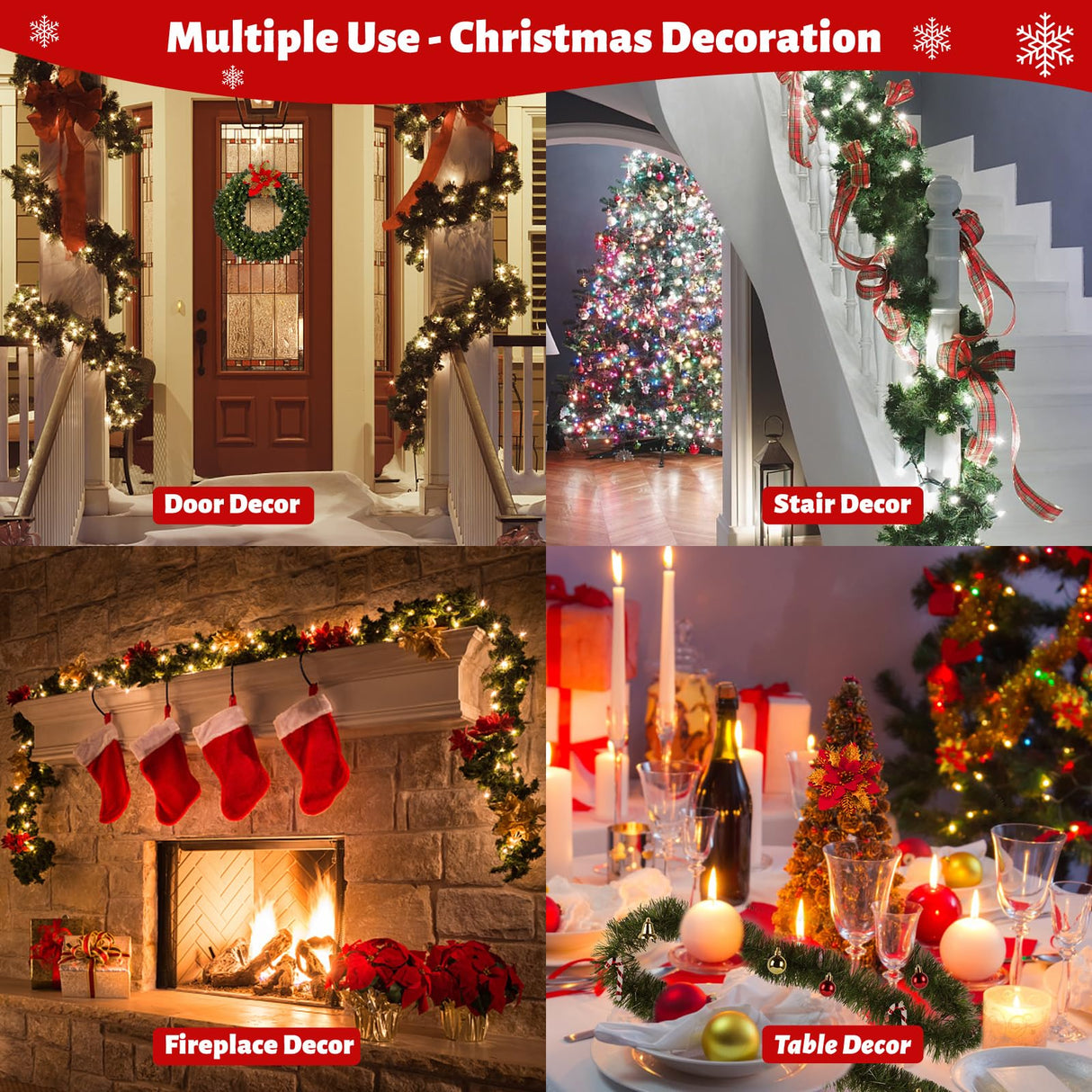 5 Pack 250FT Christmas Garland Flower for Christmas and Non-Lit Soft Greenery Holiday Decor for Outdoor Indoor Artificial Christmas Twist Garland Home Artificial Greenery Wedding Party Decoration NQN