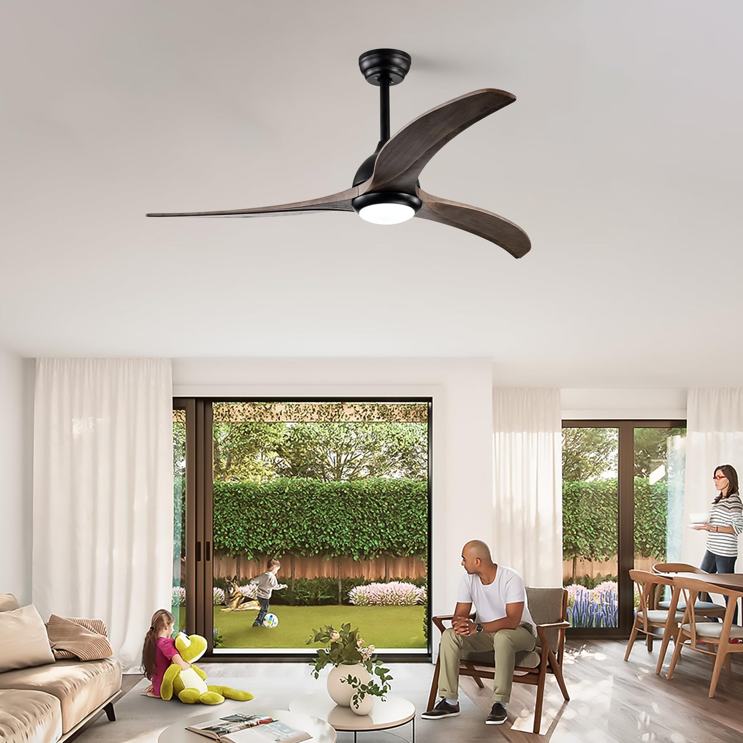 Shaical 52" Ceiling Fan with Lights and Remote Control, Modern Solid Wood Ceiling Fan, Reversible DC Motor 6 Speed 3 Blades Quiet Ceiling Fans for Bedroom, Living Room, Patio