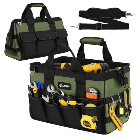 UUP Heavy Duty Tool Bag 15-Inch, 16-Pocket Portable Tool Box Organizer Storage, Tactical Carry Tote Toolbox with Large Zipper, Adjustable Shoulder Strap, Father Day Dad Men Mechanic HVAC Engineer Gift UUP