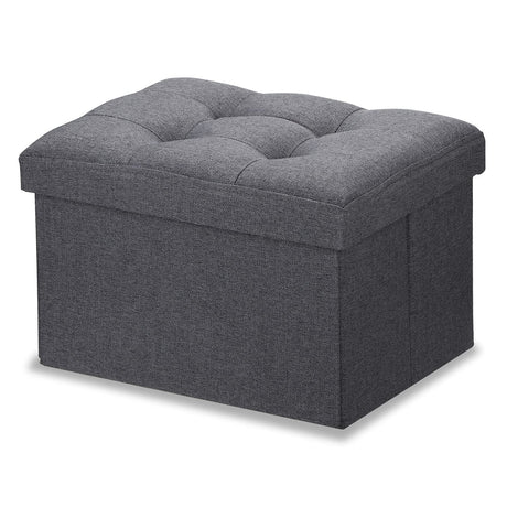 LINMAGCO Ottoman Storage Ottoman with Storage Small Foot Rest Stool Under Desk Stool Short Folding Footrest Linen Cloth Dark Gray 16X12X12IN LINMAGCO