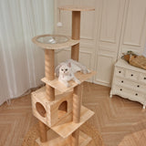 Lazyworm Modern Multi-Level Large Real Solid Wood Cat Tree, Luxury Wooden Cat Tower Cat Condo with Multi-Layer Platform for Indoor Cats lazyworm