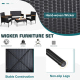 JAMFLY Patio Furniture Set 4 Piece Conversation Set Outdoor Wicker Rattan Chairs Backyard Pool Garden Porch Balcony Patio Loveseat with Cushions and Table, Black/Beige JAMFLY