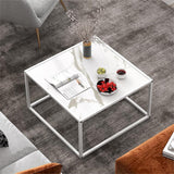 Giantex Square Coffee Table with Faux Marble Tabletop & Steel Frame, Center Cocktail Table, Accent Living Room Furniture, Low Bedside Table, Easy Assembly (White) Giantex