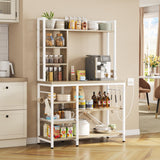 YITAHOME Microwave Stand Bakers Rack w Power Outlet, Coffee Bar Kitchen Freestanding Utility Storage Shelf for Pantry Appliance Spice Pot Pan Organizer w Thickened Counter 6 Hook 39", Oak & White YITAHOME