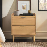 Walker Edison Blythe Mid-Century Modern Tray-Top 2-Drawer Nightstand, 20 Inch, Natural Pine Walker Edison