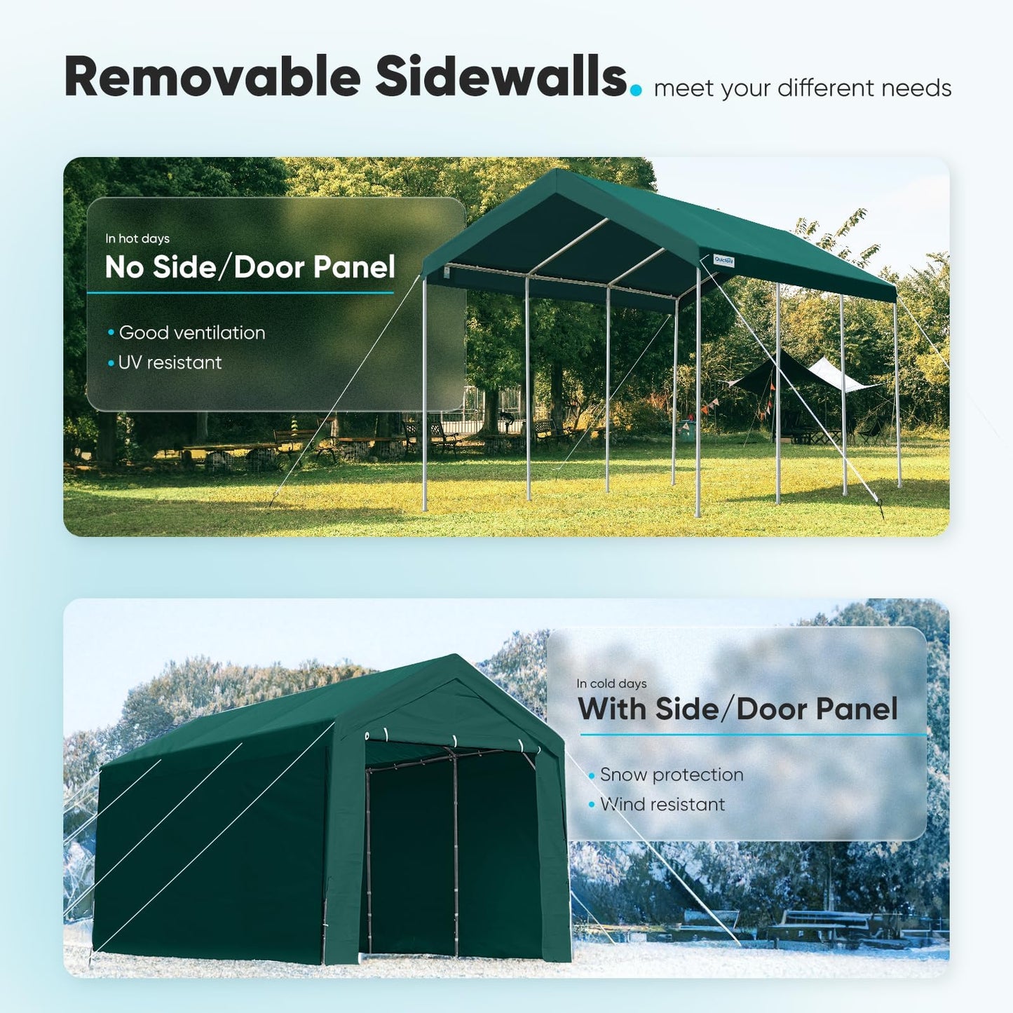 ADVANCE OUTDOOR 10x20 ft Heavy Duty Carport with Removable Sidewalls and Doors, Adjustable Height Car Canopy Garage Party Tent Boat Shelter with Reinforced Poles, Green