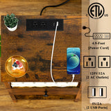 Lerliuo Nightstand with Charging Station and USB Ports, 3-Tier Storage End Table with Drawer Shelf, Night Stand for Small Spaces, Wood Bedside Table for Living Room, Bedroom - Retro Brown… Lerliuo