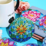 8 PCS Lotus Diamond Art Coasters Kits, Diamond Painting Coasters with Holder Set of 8, DIY Drink Coasters Art Crafts Supplies for Adults Cup Mat for Home Decor House Warming Gifts Non-Slip 3.9inch FOXKISS