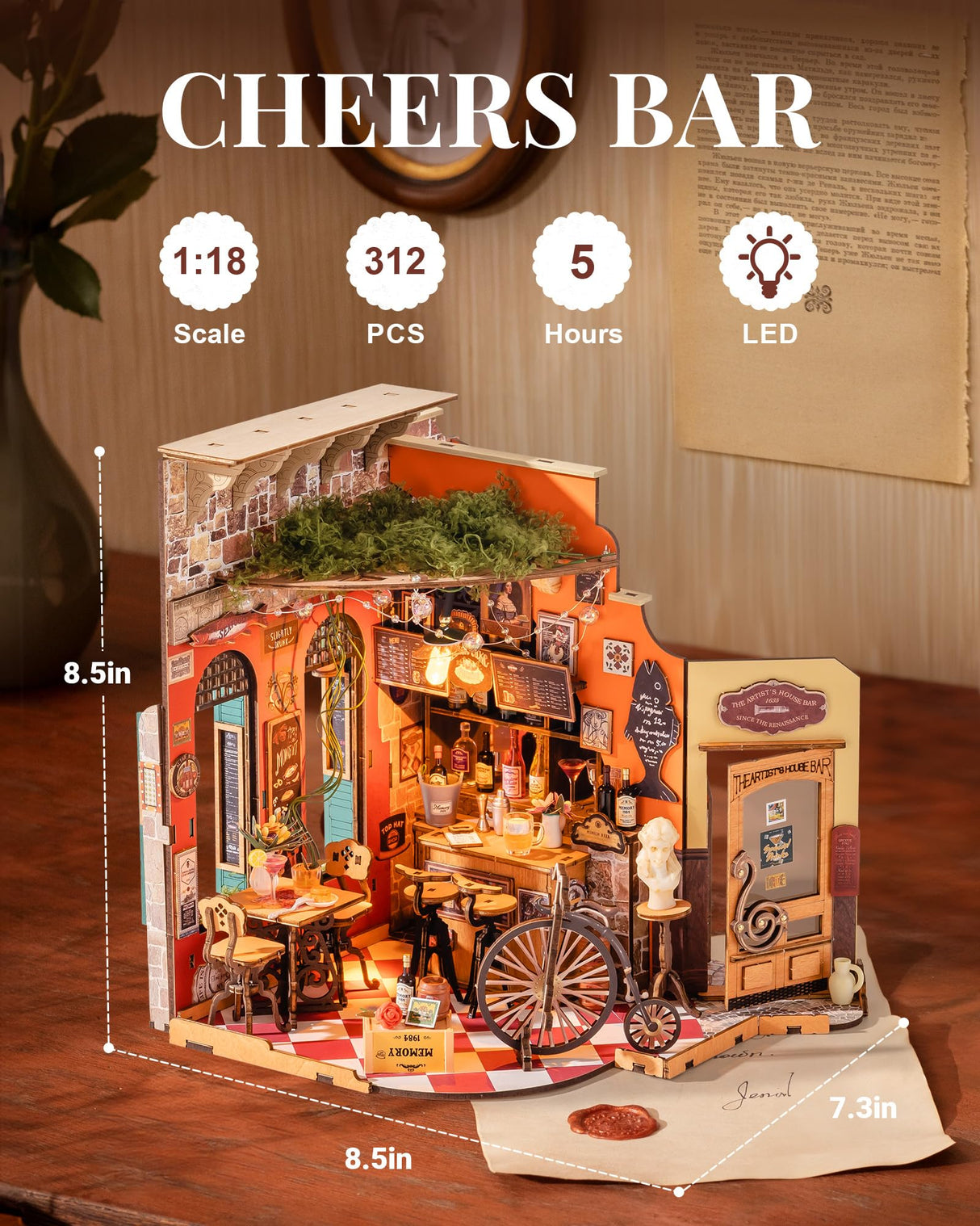Rolife DIY Miniature House Kit Cheers Bar Dining, 3D Book Nook Bookshelf Decor for Adults, Mini Model House Kits, DIY Crafts Kit Halloween for Adults (Cheers Bar Dining) Rolife