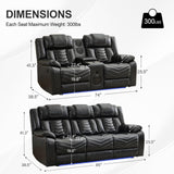 Power Recliner Sofa Set 5-Seater with Zero Gravity,Bass Speaker,Wireless Charger,USB/Type-C Ports,LED Lights,Cup Holders,Faux Leather Electric Reclining Loveseat Couch Recliner Sets,2 Piece,Black Comfort Stretch