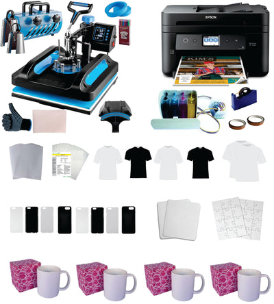 DAVACE Pro Sublimation Printer 15x15in 8in1 Pro Heat Press 30oz Tumbler CISS Blank Materials Combo Kit