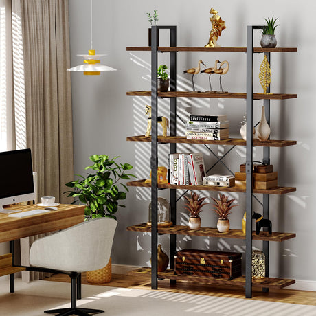 FRAPOW Vintage Industrial Rustic 6-Tier Bookshelf - 83-Inch Tall Bookcase for Home & Office Storage FRAPOW