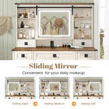 AOGLALTI Farmhouse Vanity Desk with Mirror and Lights, Makeup Vanity with Lights & Charging Station, Large White Vanity Table with Ample Storage Space and Sliding Mirror (White) AOGLLATI