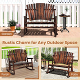 Giantex Outdoor Wooden Rocking Bench, 2-Person Adirondack Porch Rocker Chair with High Back and Slatted Seat, Rustic Log Loveseat for Front Porch Patio, Backyard, Garden, Brown, 51”x38”x46” Giantex