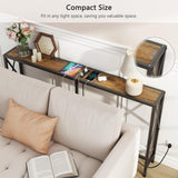 Gewudraw Console Table with 2 AC Oulets & 2 USB Ports, 55.1" Narrow Sofa Table, Entryway Table, Industrial Sofa Table for Hallway, Living Room, Bedroom, Long Console Table, 6.5 Feet Power Cord Gewudraw