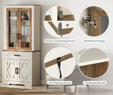 WAMPAT 5-Tier Bookcase with Sturdy Plexiglass Doors,73.3" Tall Standing Bookshelves with Barn Door Cabinets,63" Wide Modern Farmhouse Display Cabinet with Adjustable Shelves for Home,Office,Oak WAMPAT