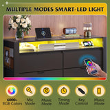 WLIVE 6 Drawer Led Dresser for Bedroom, 50.79'' Black Wood Dresser Storage Organizer with Power Outlets for 55'' TV, Dressers with Open Shelves, Hanging Rack, Chest of Drawers for Closet, Living Room WLIVE