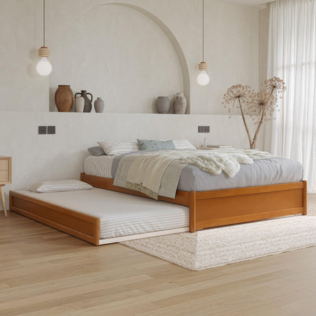 AFI, Barcelona Full Panel Platform Bed with Twin Trundle, Light Toffee AFI