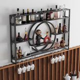Wine Rack Wall Mounted 3 Tier Metal, Floating Shelves For Kitchen With LED Light, Hanging Floating Bar Liquor Bottles Bar Wall Shelves, Liquor Bar Display Shelf, For Home Bars Kitchen(Black,100x80x15c Qxgylz