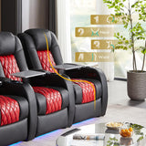 Weilianda Home Theater Seating, Top Grain Leather Movie Seats Recliner Chair, Zero Gravity Reclining Gaming Sofa with Power Headrest 7 Colors Ambient Lighting Single Seat Black Dark Red Weilianda