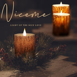 NICEME Rechargeable LED Pine Bark Flameless Candles with Timer Remote USB Cable, Brown Real Wax USB Candles Flickering Fireplace Cabin Decor Electric Fake Battery Pillar Bark Candles, D 3”×H 4”5”6” NICEME