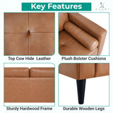 Naomi Home Mid-Century Top Grain Genuine Leather Loveseat, Love Seat Sofa Bed Sleeper, Love Seats Furniture for Small Spaces, Modern Loveseats Sofas for Living Room, Bedroom - Tan Naomi Home