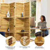 Partition Room Dividers, 67 * 51inch Folding Wood Privacy Screen with Three Display Shelves Suitable for Home Office, Study, Art Display - 4 Panel(Natural) Svimi