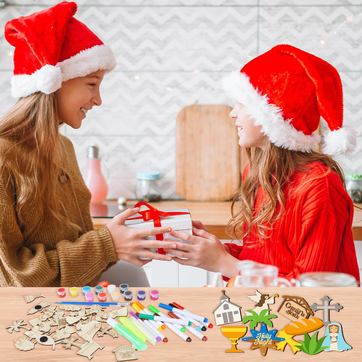 Mootycapa 24 Pcs Christmas Christian DIY Wooden Magnets to Paint, Nativity Scene Glow in The Dark Wood Painting Crafts, Jesus Fridge Magnets Craft Kits for Boys Girls School Home Party Activities Mootycapa