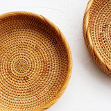 I-lan 7.5 Inch Rattan Bread Basket with 2” Wall, Flat Wicker Basket Tray with Rolled Edge, Round Bowl Decorative Showcase Catch All Dish for Food, Fruit, Keys, Brown, S i-lan