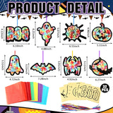 Eersida 32 Pcs Halloween Suncatchers Paper Craft Set DIY Ghost Pumpkin Spider Shaped Stained Glass Tissue Paper Kits Bulk for Window Classroom Activities Art Halloween Party Decorations Favors Gift Eersida